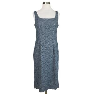 Alex Evenings Sequined Lace Midi Sheath Cocktail Dress Sparkly Gray Size 12